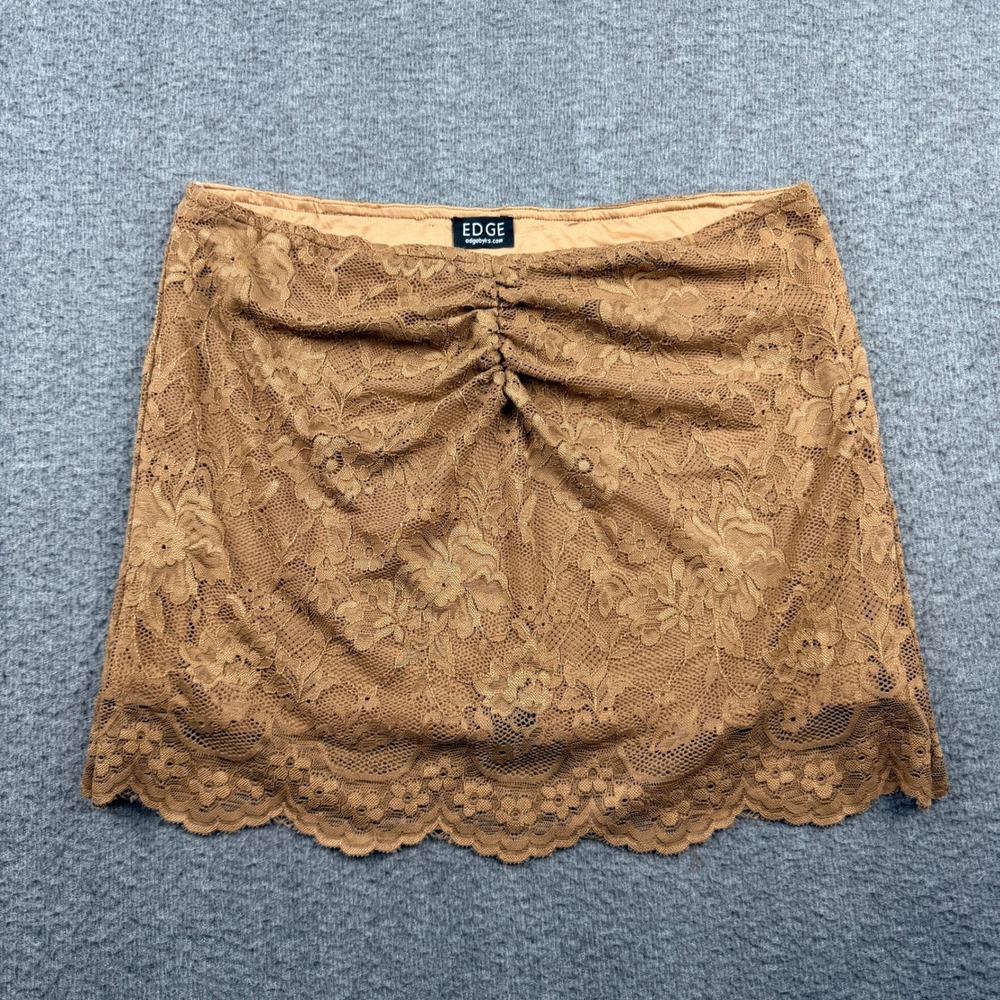 Edge by KS Women's M Medium Brown Floral Lace Mini‎ Skirt KST50177TS